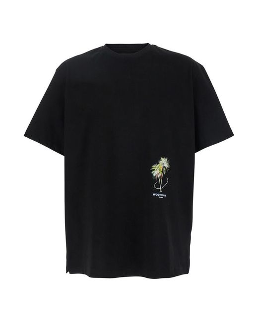 Wooyoungmi Black Crewneck T-Shirt With Logo Detail On The Front And Maxi Logo Print On The Rear for men