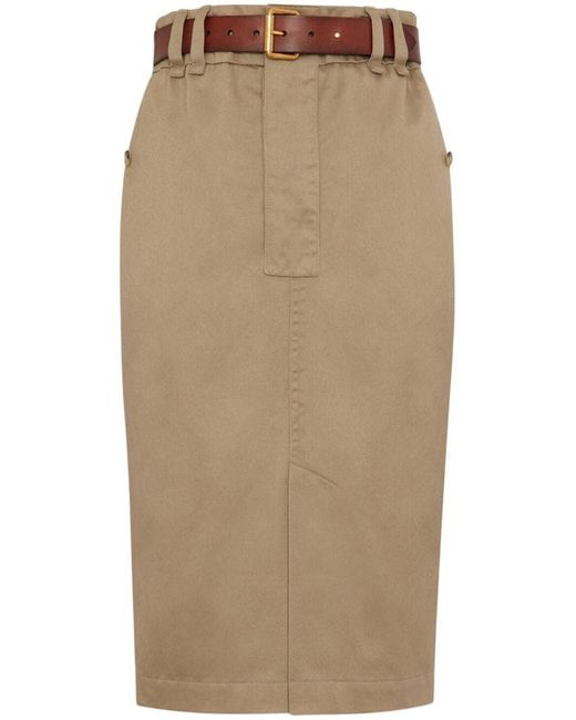 Saint Laurent Natural Belted Gabardine Pencil Skirt