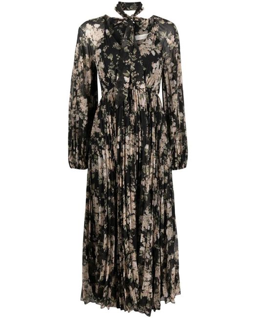 Zimmermann Black Floral-print Pleated Dress
