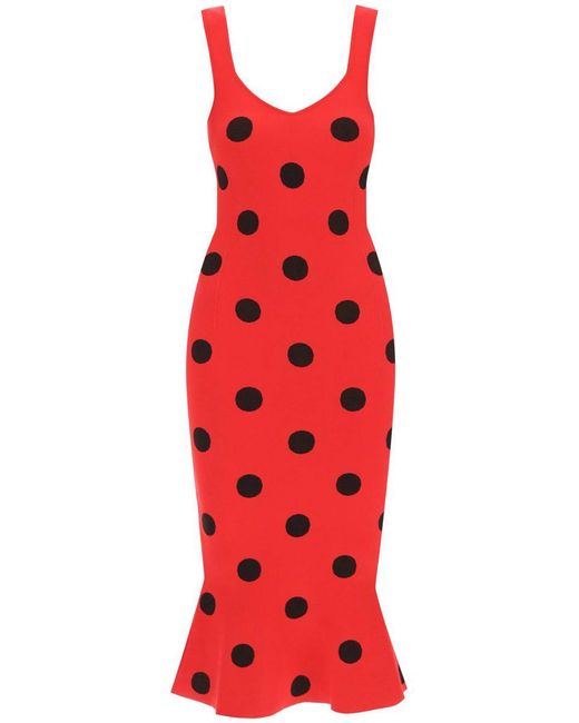 Marni Red Polka Dot Knit Midi Dress