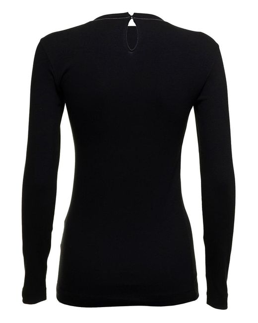 Brunello Cucinelli Black Long-Sleeved Cotton T-Shirt With Monile Crew Neck