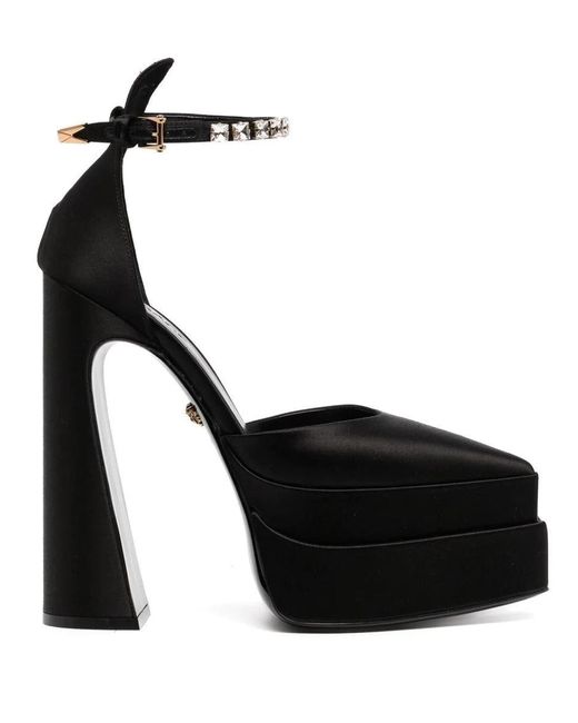Versace 120mm Satin Platform Sandals in Black | Lyst