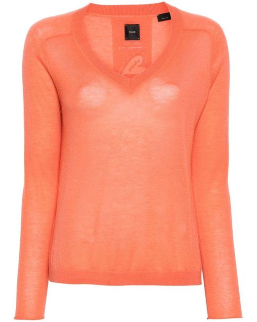 Pinko Orange V-Neck Sweater