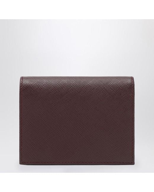 Prada Purple Burgundy Saffiano Leather Small Wallet