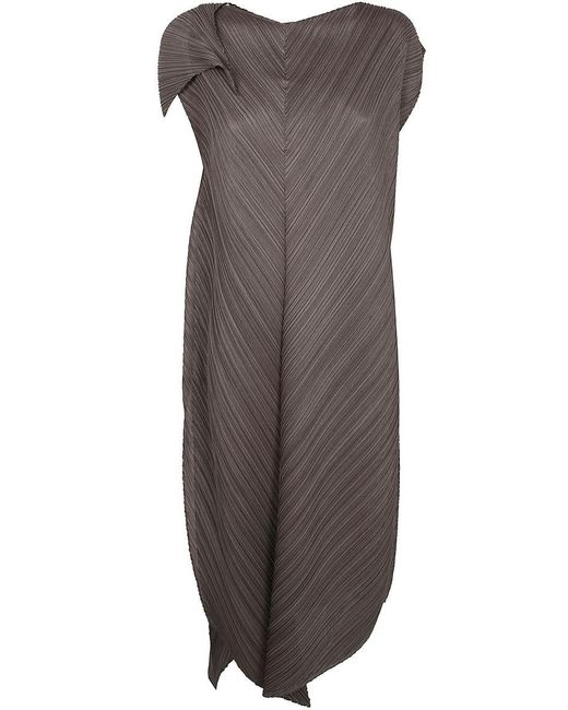 Pleats Please Issey Miyake Brown Flare Midi Dress