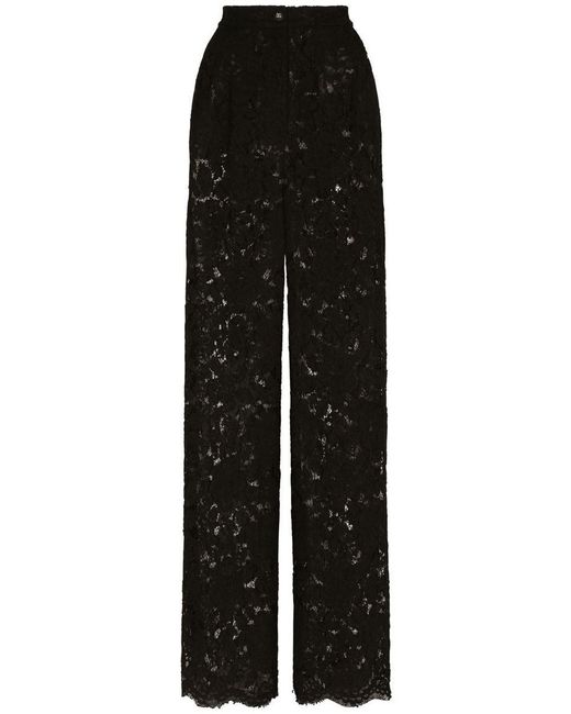 Dolce & Gabbana Black Flared Branded Stretch Lace Pants
