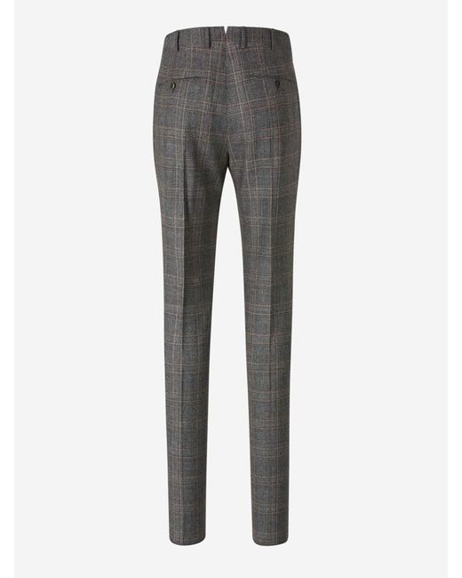 PT Torino Gray Prince Of Wales Pattern Dress Trousers for men