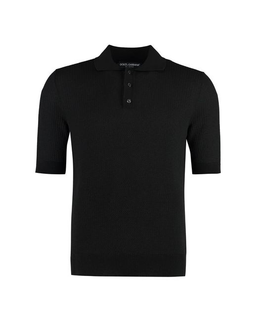 Dolce & Gabbana Black Knitted Cotton Polo Shirt for men