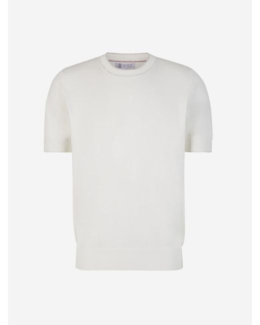 Brunello Cucinelli White Cotton Knit T-Shirt for men