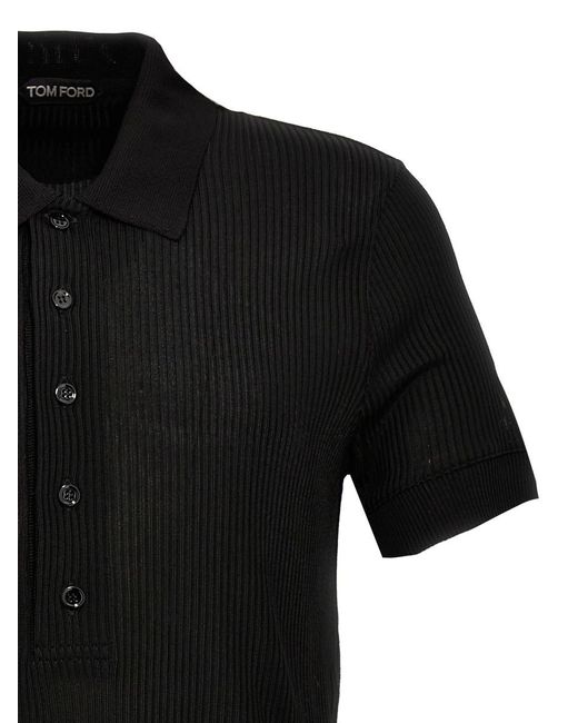 Tom Ford Black Ribbed Polo Shirt for men