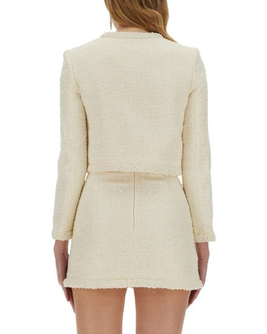 Self-Portrait Natural Boucle Loop Jacket With Pearls