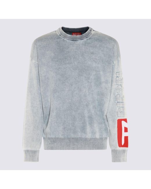 DIESEL Gray Light Blue And Red Cotton Blend Sweatshirt for men