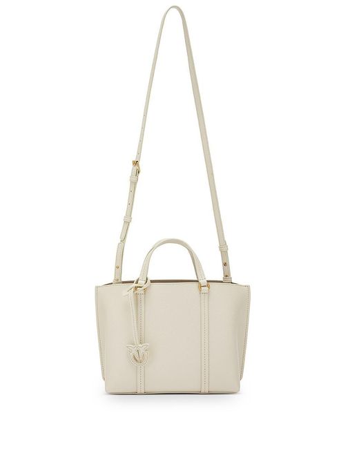 Pinko White 'Carrie' Small Leather Bag With Logo Plaque