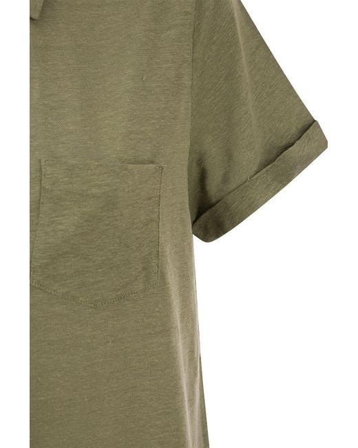 Majestic Filatures Green Short-sleeved Linen Polo Shirt