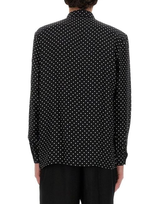 Saint Laurent Black Shiny And Matte Silk Dotted Shirt For for men