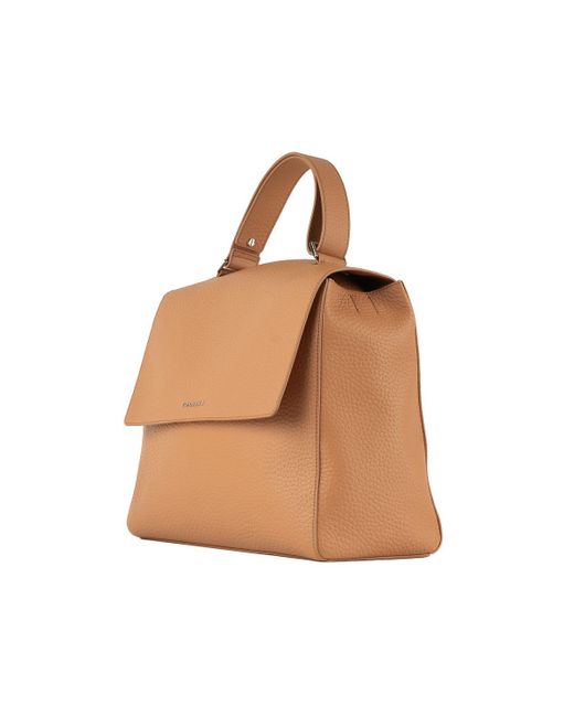 Orciani Brown Sveva Soft Large Leather Shoulder Bag With Almond Shoulder Strap
