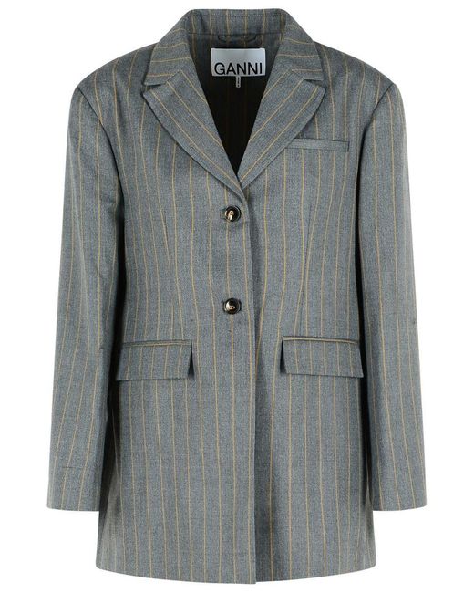 Ganni Gray Grey Wool Blend Blazer