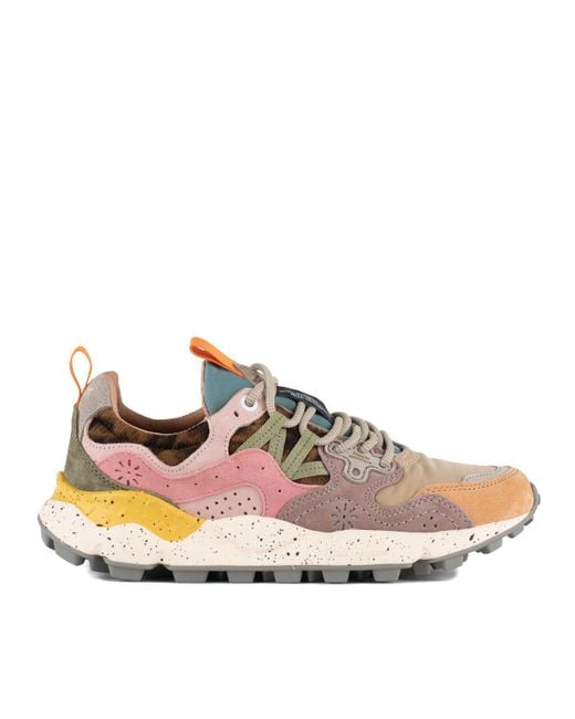 Flower Mountain Yamano 3 Pink And Yellow Suede And Nylon Sneakers
