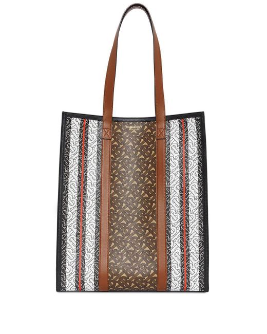 Burberry Small Monogram Stripe Portrait Tote Bag in Brown | Lyst