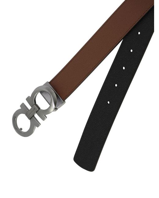 Ferragamo Black "Gancini" Adjustable And Reversible Belt for men