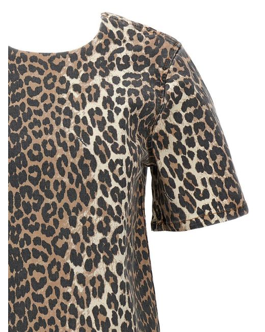 Ganni Black Animal Print Denim Dress