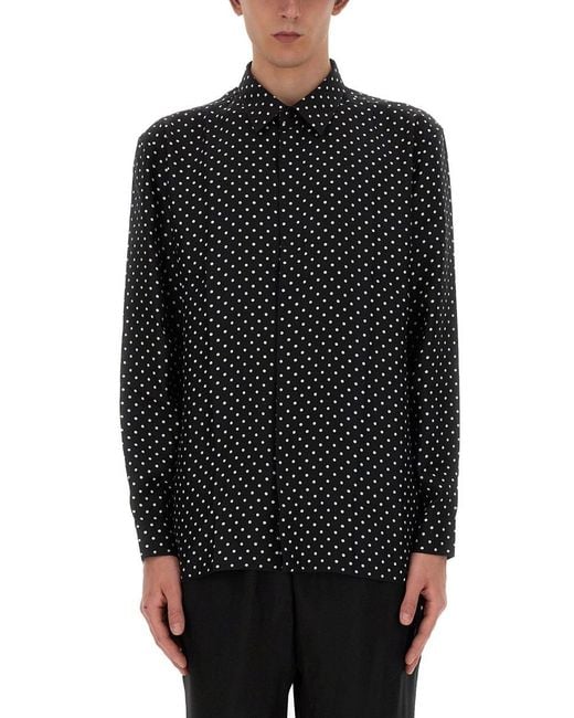 Saint Laurent Black Shiny And Matte Silk Dotted Shirt For for men