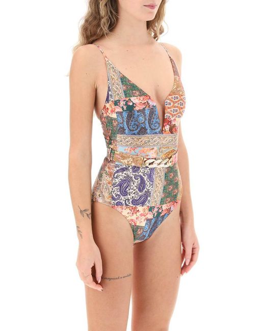 Zimmermann Multicolor Devi Plunge One-piece Swimsuit