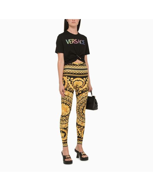 Versace Yellow Black And Gold Leggings With Baroque Print