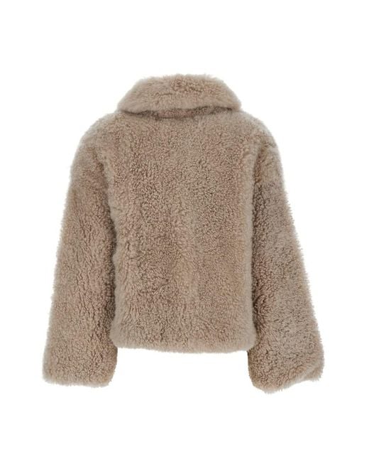 Yves Salomon Brown Fur Jacket With Spread Collar And Front Concealed Closure