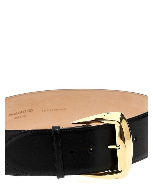 Alexander McQueen Black Belt With Geometric Buckle In And Antiqued Gold