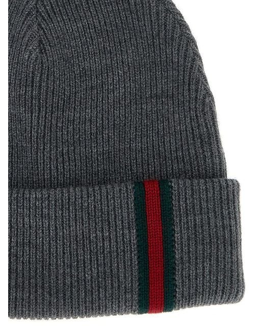 Gucci Black Web Detail Beanie for men