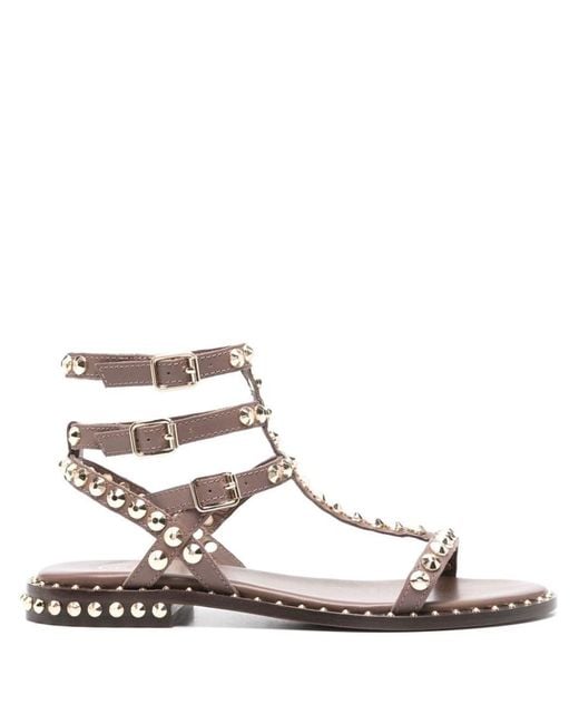 Ash White Play Leather Sandals With Decorations