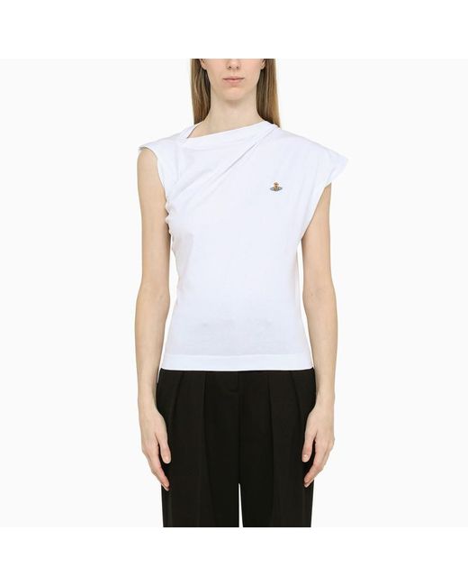 Vivienne Westwood Ruffled T-shirt With Orbit Embroidery in White | Lyst