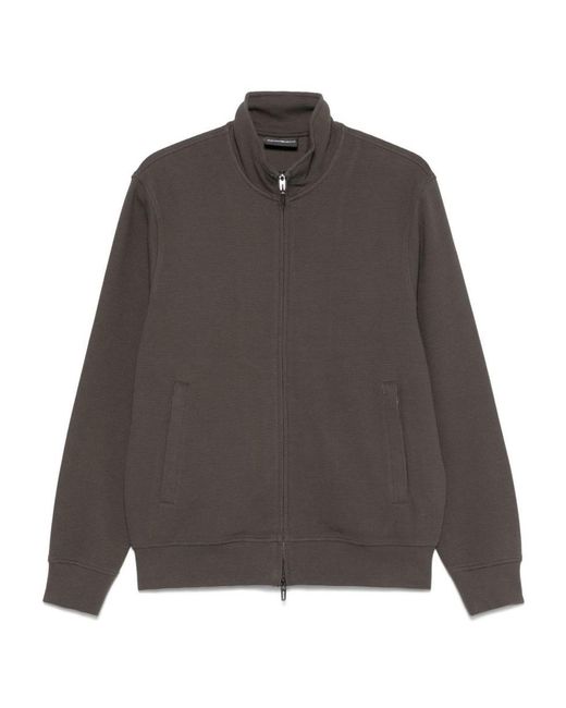 Emporio Armani Gray Cotton Zipped Sweatshirt for men