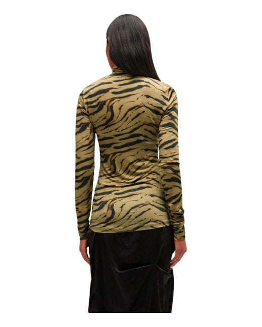 Ganni Green Khaki Zebra Print Turtleneck Top