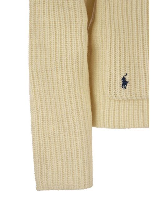 Polo Ralph Lauren Natural Ribbed Wool And Cashmere Cardigan