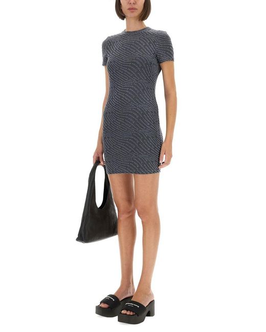 T By Alexander Wang Blue Textured Jacquard Mini Dress
