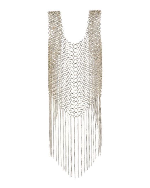 Silvia Gnecchi White Silver-tone Vest With Fringes In Metal Mesh Woman