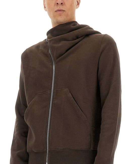 Rick Owens Brown Asymmetrical Zipper Sweatshirt for men