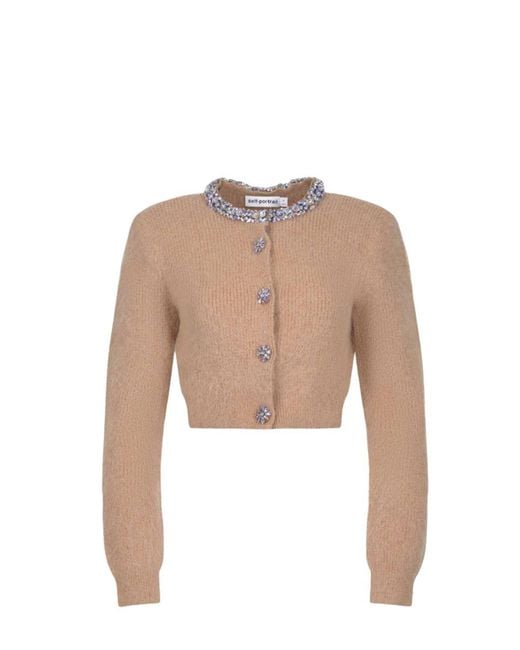 Self-Portrait Natural Crystal Cardigan