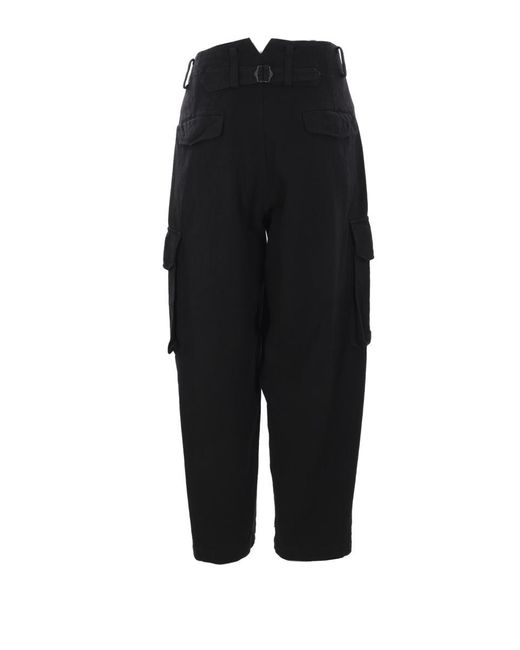 Yohji Yamamoto Black Linen Cotton Cargo Trousers