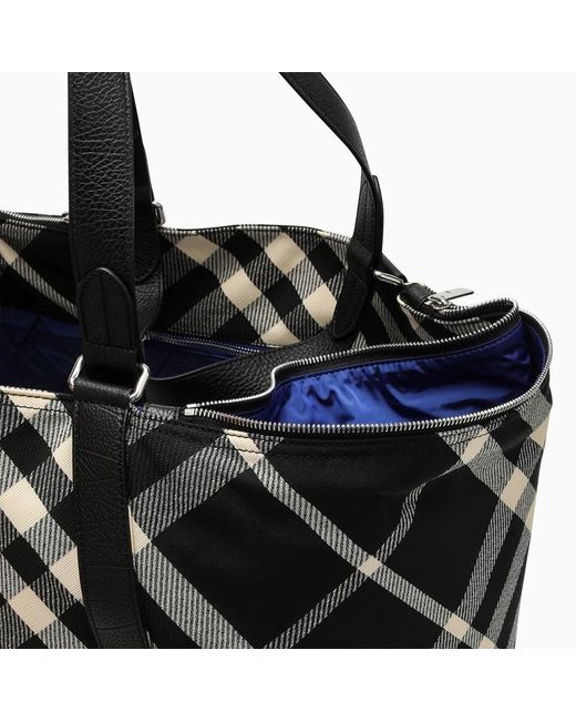 Burberry Black Calico Cotton-Blend Tote Bag With Check Pattern for men
