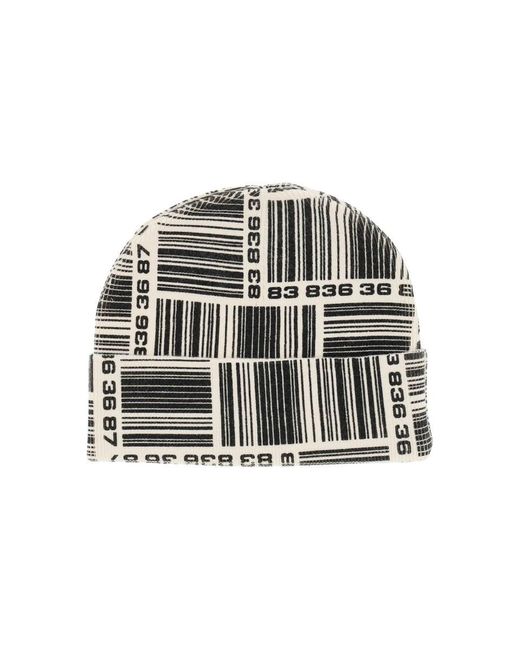 VTMNTS Black Barcode Monogram Beanie Hat for men