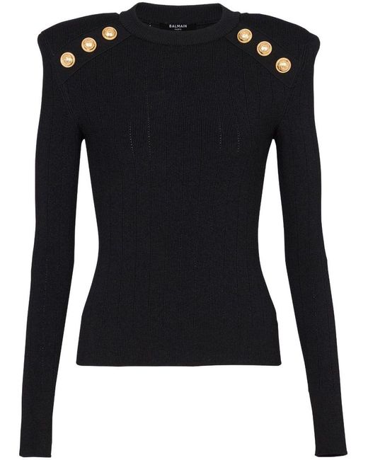 Balmain Black Fine Knit Top With 6 Buttons