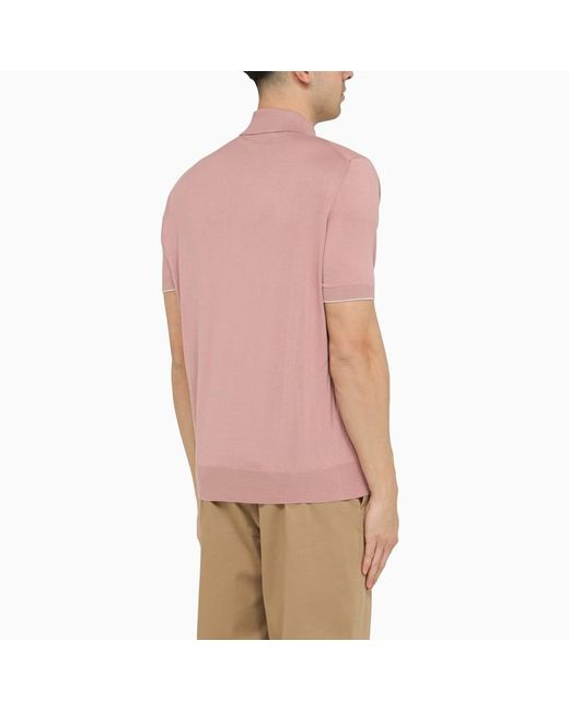 Brunello Cucinelli Pink Classic Dark Blue Polo Shirt for men