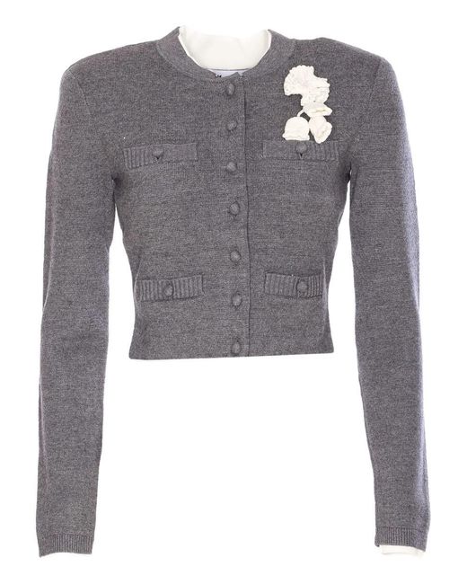 Self-Portrait Gray Crochet Flower Cardigan