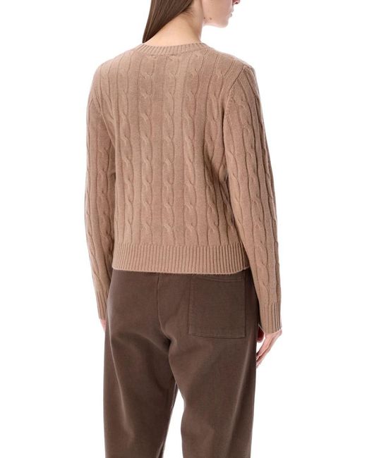 Sporty & Rich Brown Cropped Cable-knit Cashmere Sweater Camel