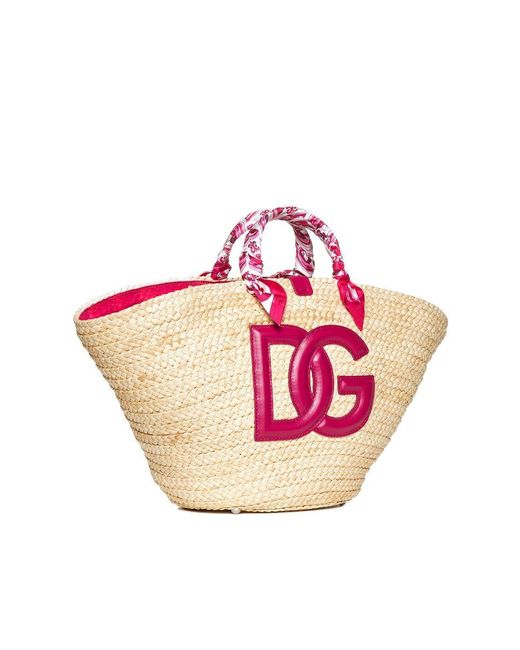 Dolce & Gabbana Pink Kendra Large Straw Tote Bag