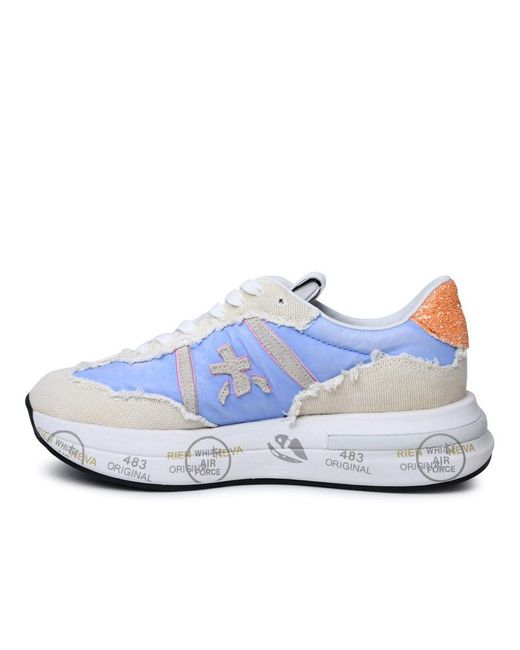 Premiata Blue 'cassie' Color Leather And Nylon Sneakers