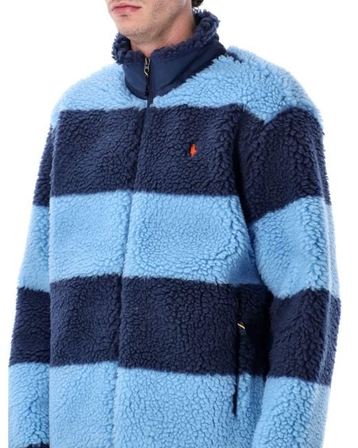 Polo Ralph Lauren Blue Striped Pile Fleece Jacket for men